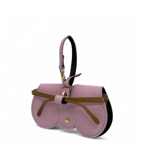 étui à lunettes pour femme en cuir pur vachette grainé rose