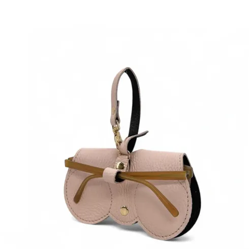 etui à lunettes pour femme rose pale cuir grainé italien