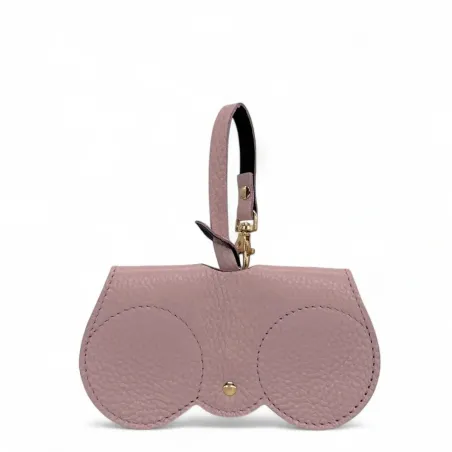 etui à lunettes fabriqué en italie rose poudre en cuir grainé italien