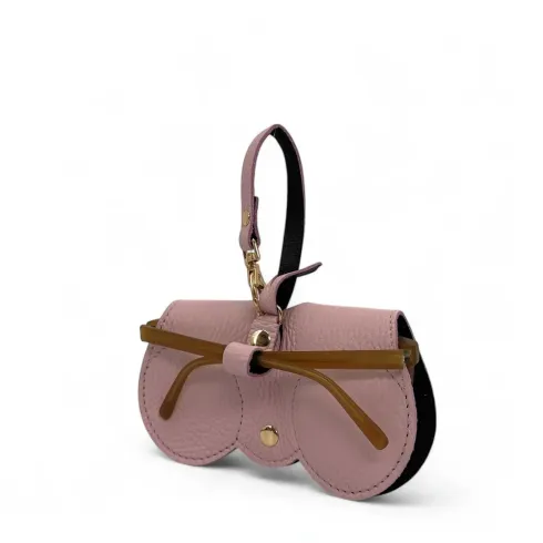 étui à lunettes rose poudre femme en cuir de vachette grainé pur