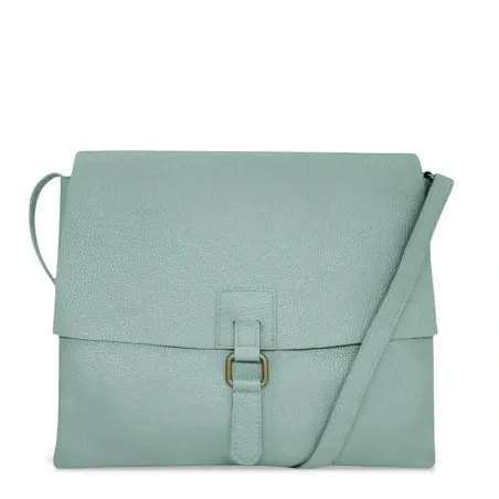 sac messenger en cuir grainé italien vert pastel femme pur de vachette