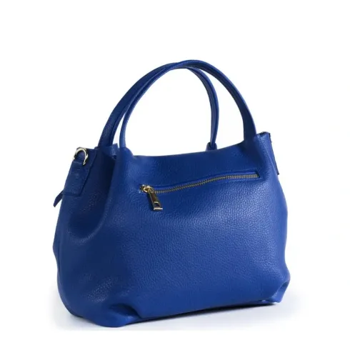 Sac à main femme très tendance en cuir grainé porté main de travers et bandoulière bleu roi