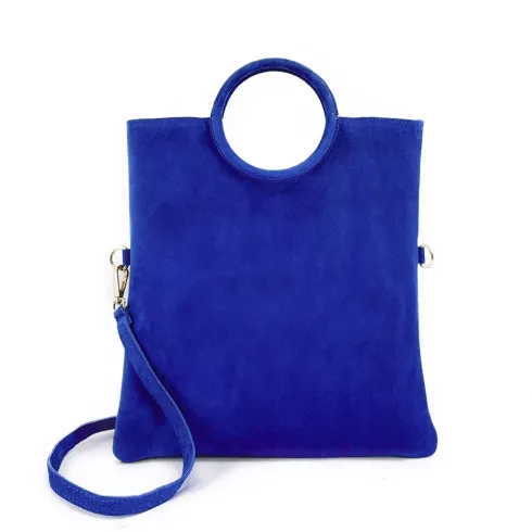 Sac à main très tendance femme en cuir nubuck porté épaule bleu roi