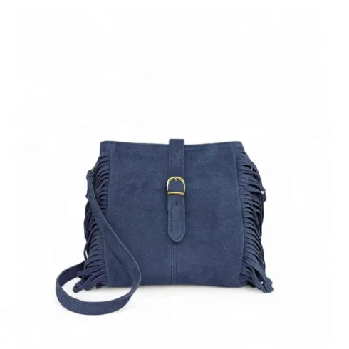 sac en cuir italien femme avec bandoulière bleu profond forme besace