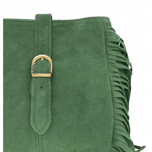 sac à franges made in italy pour femme en croûte de cuir vert anglais