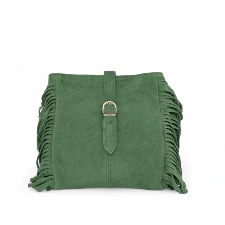 sac besace vert intense fabriqué en italie en cuir suédé avec bandoulière