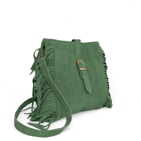 besace en cuir nubuck vert intense pour femme avec bandoulière fabriqué en italie
