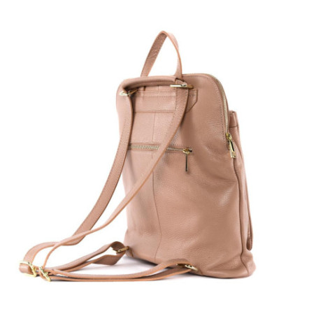 Sac à dos femme tendance en cuir grainé porté dos ou main et épaule rose