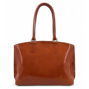 Grand sac très tendance femme en cuir italien lisse porté épaule avec anses rouleaux camel sac cabas