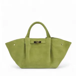 sac cabas en cuir nubuck vert anis pour femme
