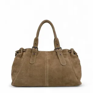 sac de rentrée  pur vachette taupe foncé en cuir suédé pour femme