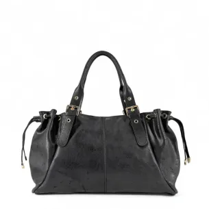 sac bowling noir en cuir brossé femme made in italy
