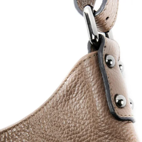 Sac à main femme en cuir grainé italien porté épaule taupe foncé sac cabas très tendance