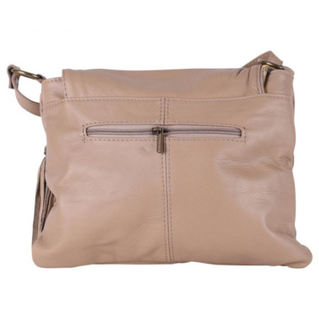 Sac bandoulière femme tendance en cuir lisse porté épaule avec bandoulière réglable taupe clair