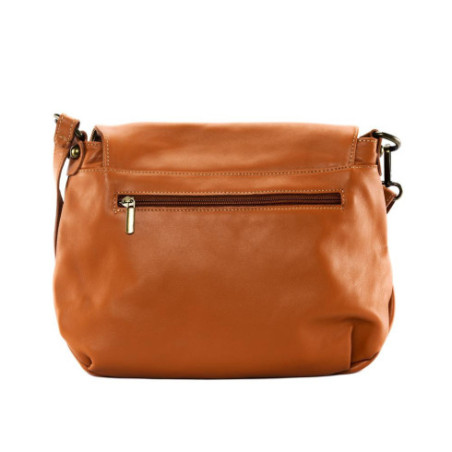 Sac femme tendance en cuir lisse porté épaule et bandoulière cognac sac bandoulière