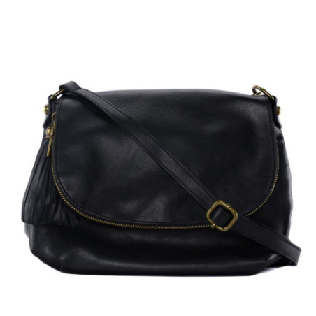 Sac femme en cuir lisse porté de travers noir sac bandoulière tendance