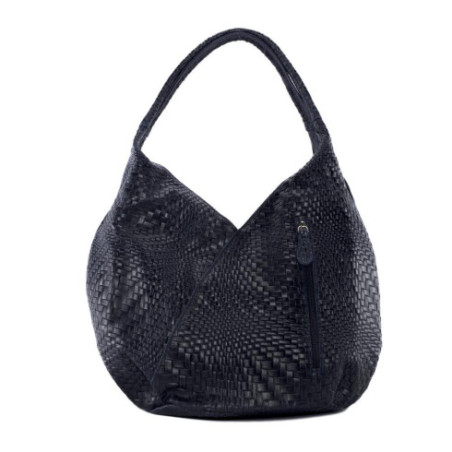 Sac hobo tendance femme en cuir embossé tressage porté épaule bleu foncé