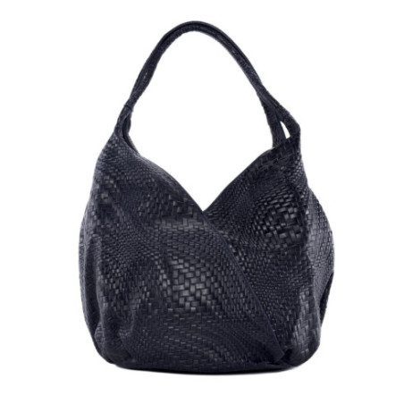 Sac à main femme très tendance en cuir à motif porté épaule bleu foncé
