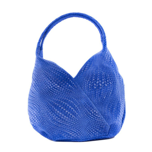 Sac à main femme tendance en cuir embossé tressage porté épaule bleu roi