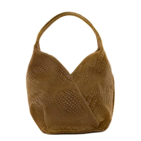 Sac hobo tendance femme en cuir à motif porté épaule cognac