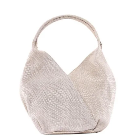 Sac hobo femme tendance en cuir à motif tressés porté épaule rose pale