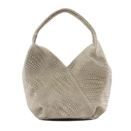 Sac à main femme tendance en cuir porté épaule taupe clair