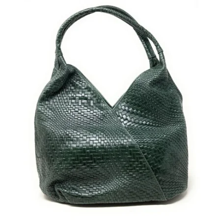 Sac hobo tendance femme en cuir embossé tressage porté épaule vert sapin