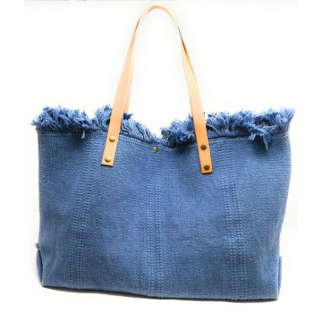 Sac à main femme très tendance en tissu porté main bleu jeans sac cabas