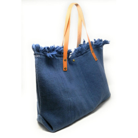Sac à main cabas femme tendance en tissu porté main et épaule bleu jeans