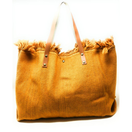Sac à main femme tendance en tissu et cuir porté main et épaule orange sac shopping
