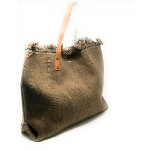 Sac à main cabas femme tendance en tissu porté main et épaule taupe foncé