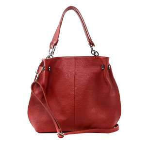 Sac à main femme tendance en cuir grainé porté épaule rouge clair