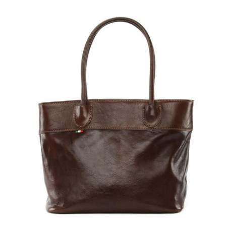 Sac cabas tendance femme en cuir italien lisse porté épaule marron moyen