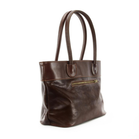 Sac shopping très tendance femme en cuir lisse porté épaule marron moyen