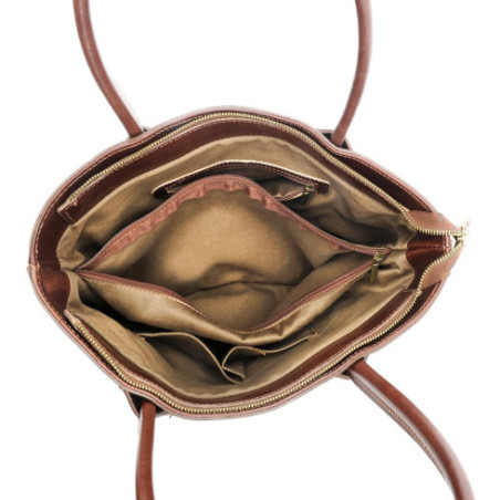 Sac femme très tendance en cuir italien pur cuir de vachette porté épaule marron moyen sac cabas