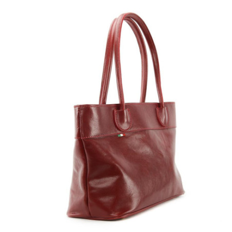 Sac shopping très tendance femme en cuir lisse porté épaule rouge foncé