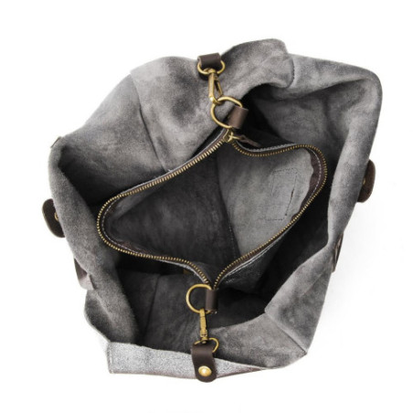 Sac à main tendance femme en cuir porté main épaule de travers et bandoulière gris clair