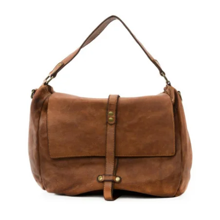 Sac messager porté épaule en cuir vintage couleur cognac