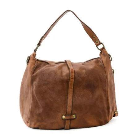 Sac messenger en cuir vintage souple marron cognac fabriqué en Italie