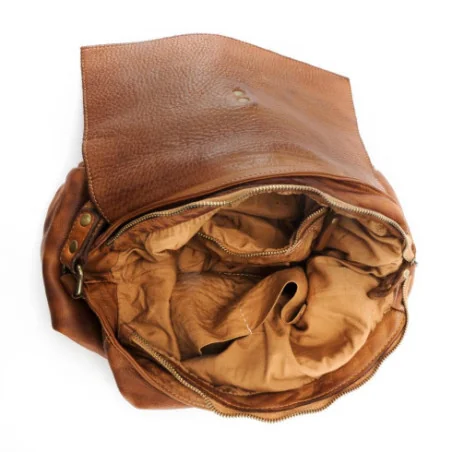 Sac porté épaule tendance pour femme marron cognac en cuir vintage pur vachette