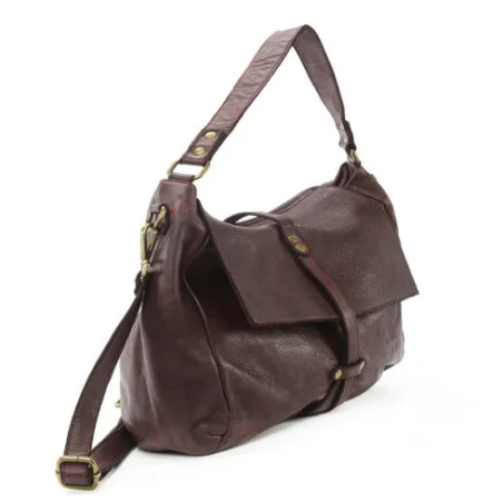 Sac pour femme en cuir vintage pur vachette rouge foncé avec bandoulière