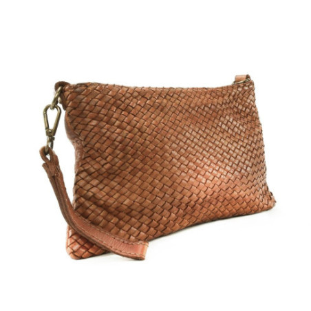 Sac pochette à bandoulière en cuir vintage tressé pour femme fabriqué en Italie marron