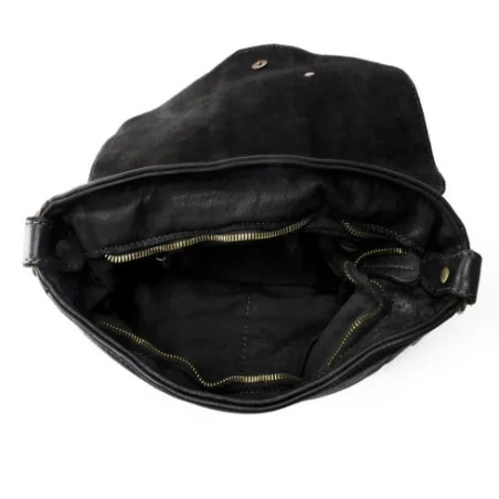 Sac a main baguette porté épaule et bandoulière en cuir vintage pleine fleur souple délavé anse tréssé noir artisanal