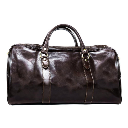 Sac de voyage très tendance mixte en cuir italien pur cuir de vachette porté bandoulière et main marron foncé