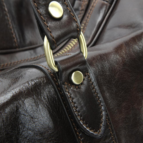 Sac de voyage élégant mixte en cuir lisse marron foncé porté main et bandoulière