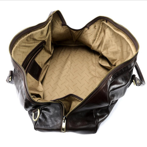 Sac mode mixte en cuir lisse porté main avec deux anses marron foncé sac de voyage tendance