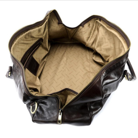 Sac mode mixte en cuir lisse porté main avec deux anses marron foncé sac de voyage tendance