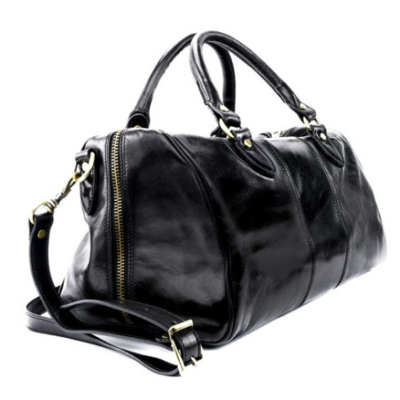 Sac de voyage mixte tendance en cuir lisse italien porté main noir sacoche