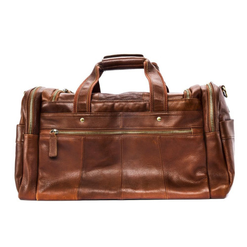 Sac de voyage mode mixte en cuir italien lisse porté main camel foncé