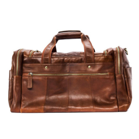Sac de voyage mode mixte en cuir italien lisse porté main camel foncé